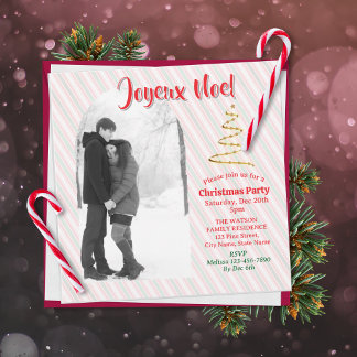 Classic Joyeux Noel Green Red Stripes Christmas Save The Date