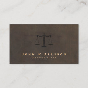 Classic Justice Scale Brown Leather Look Attorney Business Card