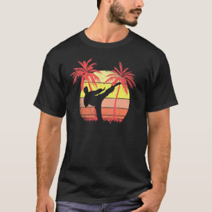 Classic Karate High Kick Summer Sunset 80s Palm T-Shirt