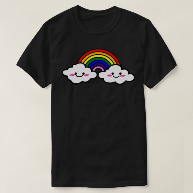 Classic Kawaii Rainbow with Clouds T-Shirt (Design Front)