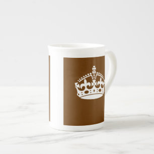 Classic Keep Calm Crown on Chocolate Brown Bone China Mug