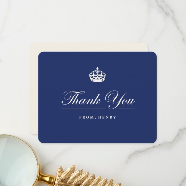 Classic Keep Calm Navy Blue 30th Birthday Party Thank You Card (Front/Back In Situ)
