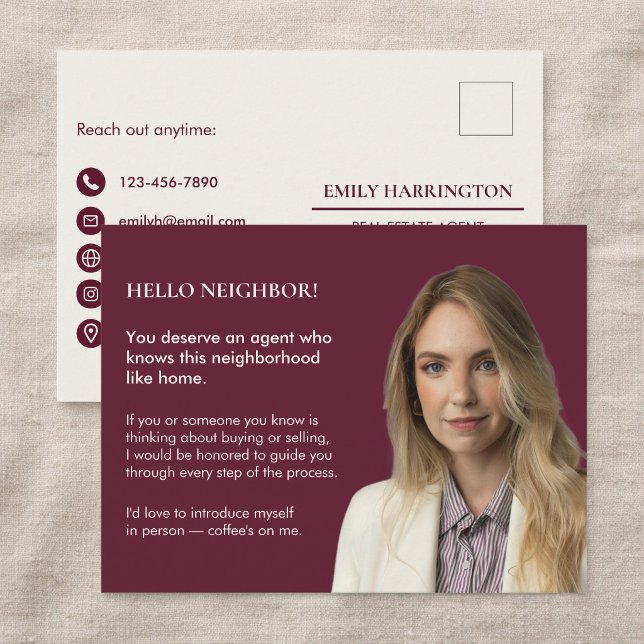Classic Key Introduction Maroon Real Estate Agent Postcard (Creator Uploaded)