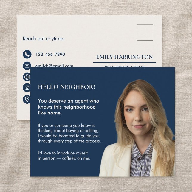 Classic Key Introduction Navy Real Estate Agent Postcard (Creator Uploaded)