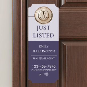 Classic Key Just Listed Purple Real Estate Agent Door Hanger