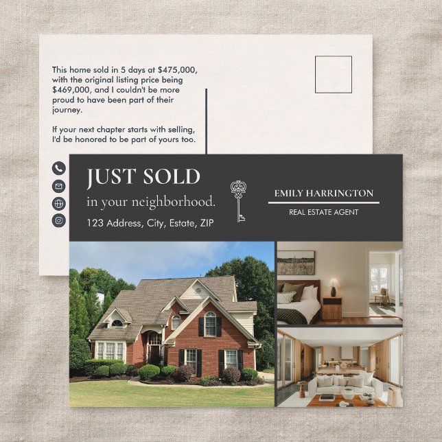 Classic Key Just Sold Neutral Real Estate Agent Postcard (Creator Uploaded)