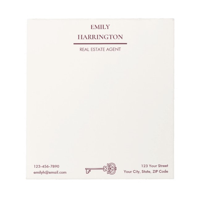 Classic Key Maroon Real Estate Agent Notepad (Front)