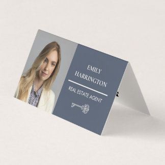 Classic Key QR Code Grey Real Estate Agent Business Card