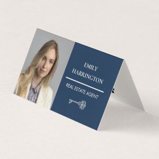 Classic Key QR Code Navy Real Estate Agent Business Card