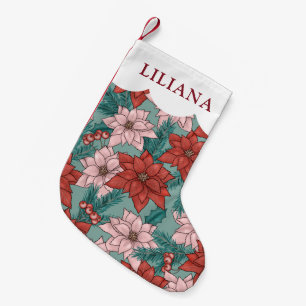 Classic Kids Holiday Poinsettia Flowers Christmas Small Christmas Stocking