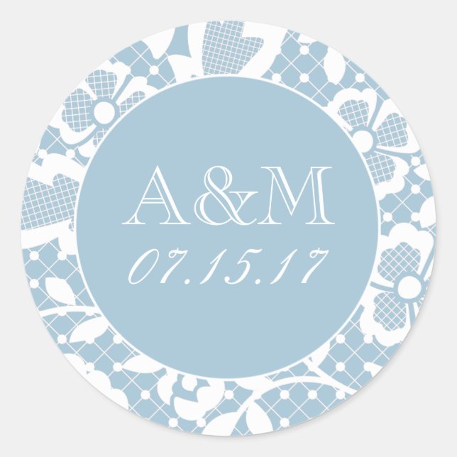 Classic Lace Monogrammed Wedding Sticker (Front)