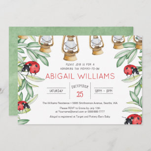 Classic Lady Bug Greenery Garden Baby Shower Invitation