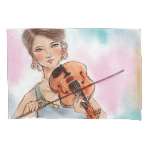 Classic Lady Playing Violin, Elegant Vintage Art Pillowcase