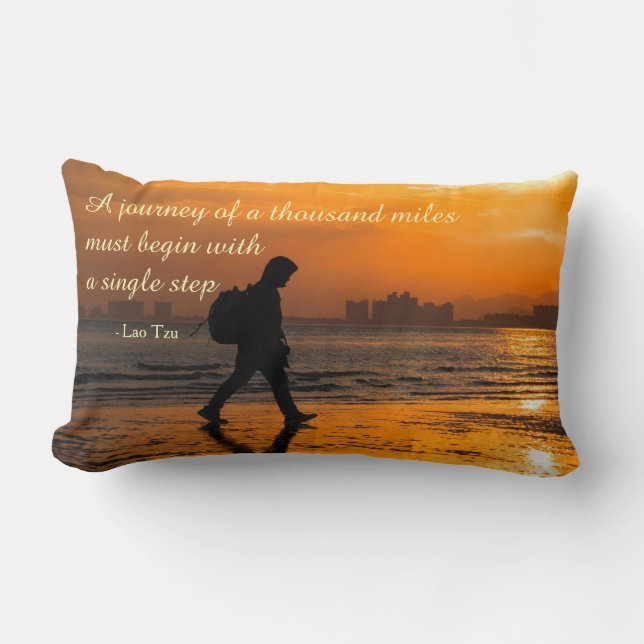 Classic Lao Tzu Journey Quote Lumbar Cushion (Front)