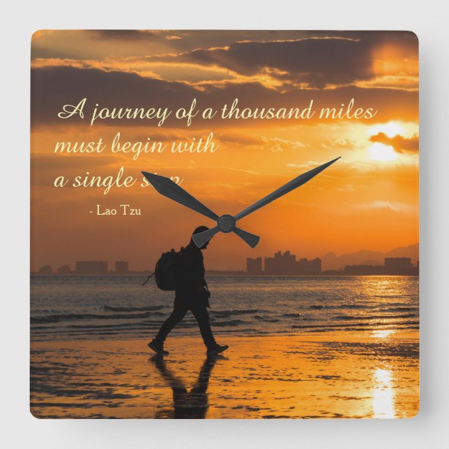 Classic Lao Tzu Journey Quote Square Wall Clock (Front)