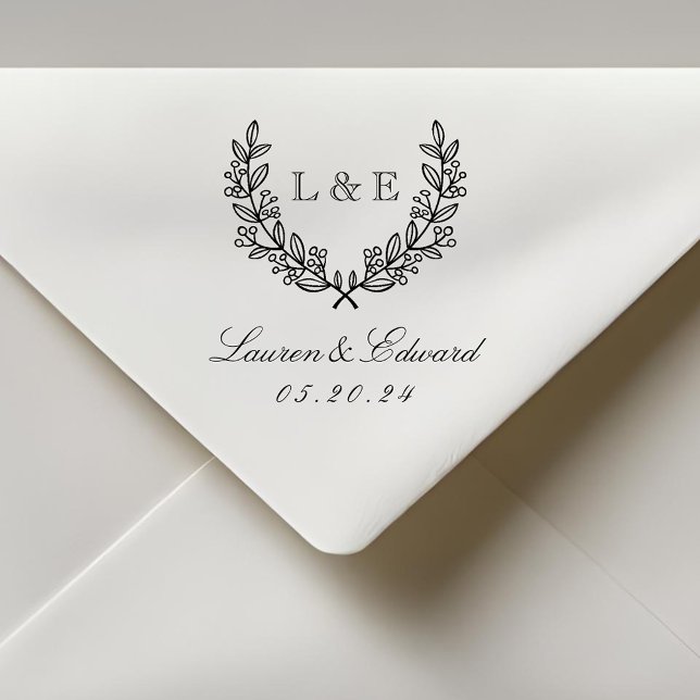 Classic Laurel Wedding Initial Monogram Self-inking Stamp (Creator Uploaded)