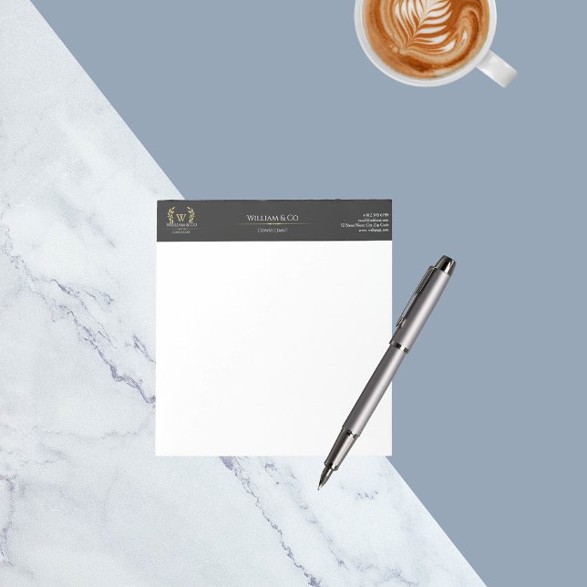 Classic Laurel Wreath Black Gold Monogram Notepad (Creator Uploaded)