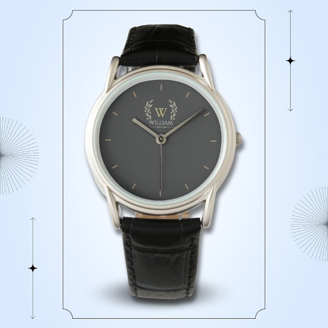 Classic Laurel Wreath Black Gold Monogram Watch (Creator Uploaded)