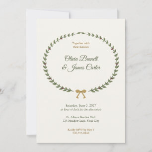 Classic Laurel Wreath Crest Wedding Invitation