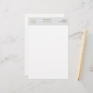 Classic Laurel Wreath Grey Gold Monogram Stationery