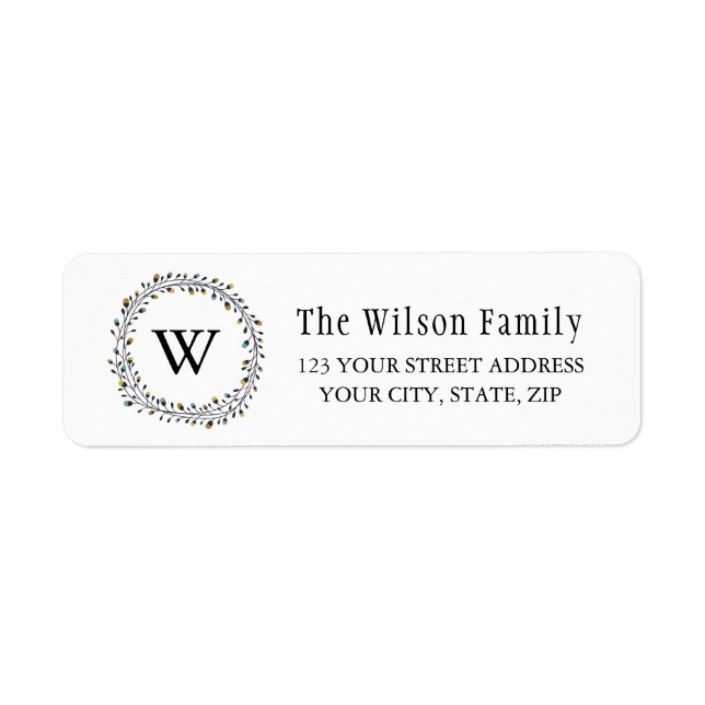 Classic Laurel Wreath Monogram Return Address Label (Front)