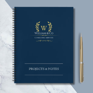 Classic Laurel Wreath Navy Blue Gold Monogram Notebook