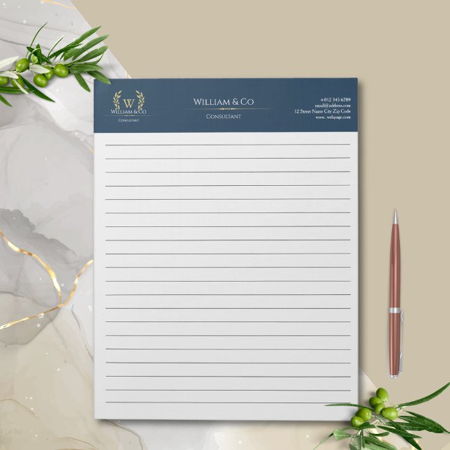 Classic Laurel Wreath Navy Blue Gold Monogram Notepad (Creator Uploaded)