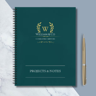 Classic Laurel Wreath Teal Gold Monogram Business Notebook
