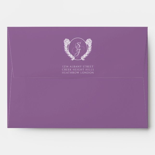 Classic Lavender Crest Wedding Envelope (Back (Top Flap))
