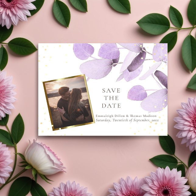 Classic Lavender Eucalyptus Glitter Save The Date  Announcement Postcard (Creator Uploaded)
