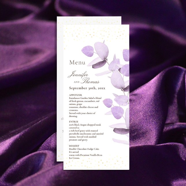 Classic Lavender Eucalyptus Glitter Wedding Menu (Creator Uploaded)