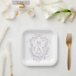 Classic Lavender Floral Crest Monogram Wedding Paper Plate<br><div class="desc">Elegant French victorian lavender floral wedding paper plate. For more advanced customization of this design,  please click the DESIGN TOOL BUTTON above!</div>