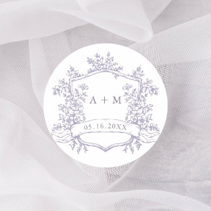 Classic Lavender Floral Crest Monograms Round Sticker