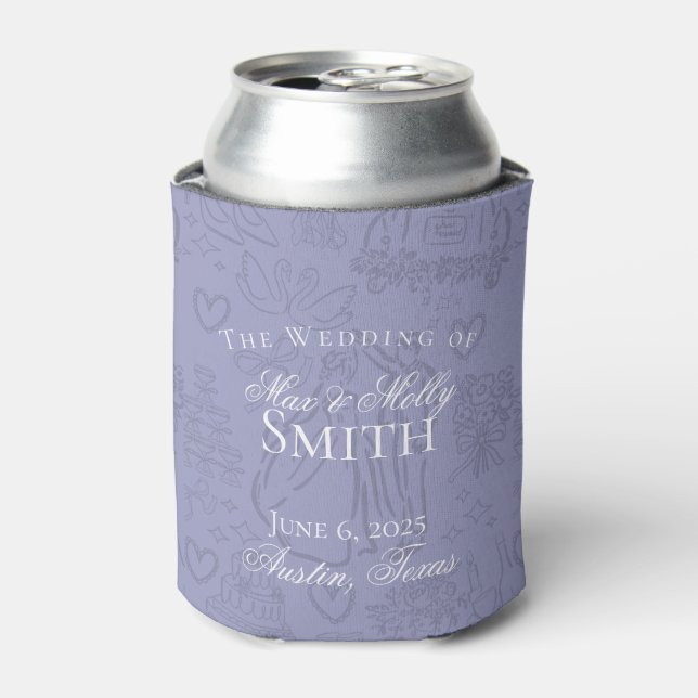 Classic Lavender Hand Drawn Sketch Wedding Favour Can Cooler (Can Front)