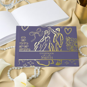 Classic Lavender Hand Drawn Wedding Sketch Art  Guest Book