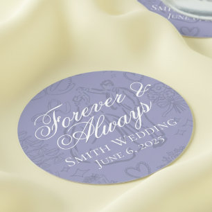 Classic Lavender Hand Drawn Wedding Sketch Art  Round Paper Coaster