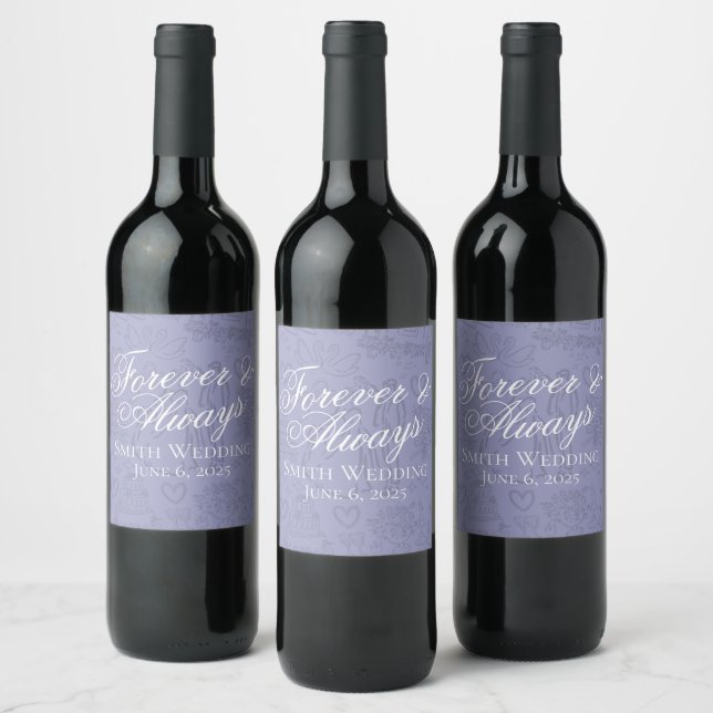 Classic Lavender Hand Drawn Wedding Sketch Art  Wine Label (Bottles)