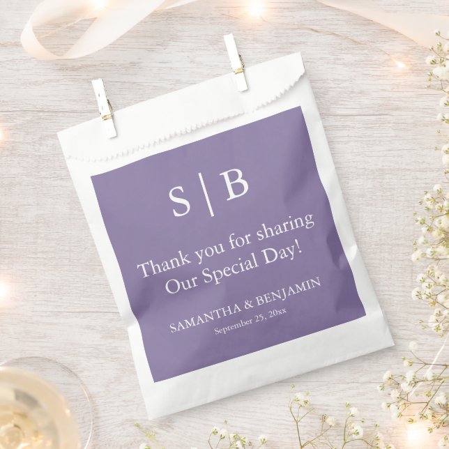 Classic Lavender Monogram Wedding Favour Bag (Clipped)
