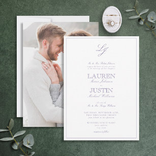 Classic Lavender Script Monogram Photo Wedding Invitation