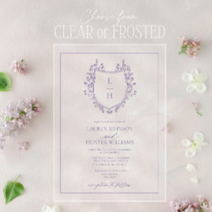 Classic Lavender Wildflower Monogram Crest Wedding Acrylic Invitations