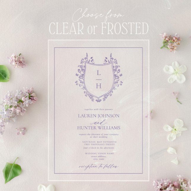 Classic Lavender Wildflower Monogram Crest Wedding Acrylic Invitations (Creator Uploaded)