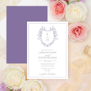 Classic Lavender Wildflower Monogram Crest Wedding Invitation