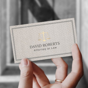 Classic Lawyer Attorney Gold Scale Elegant Linen Business Card