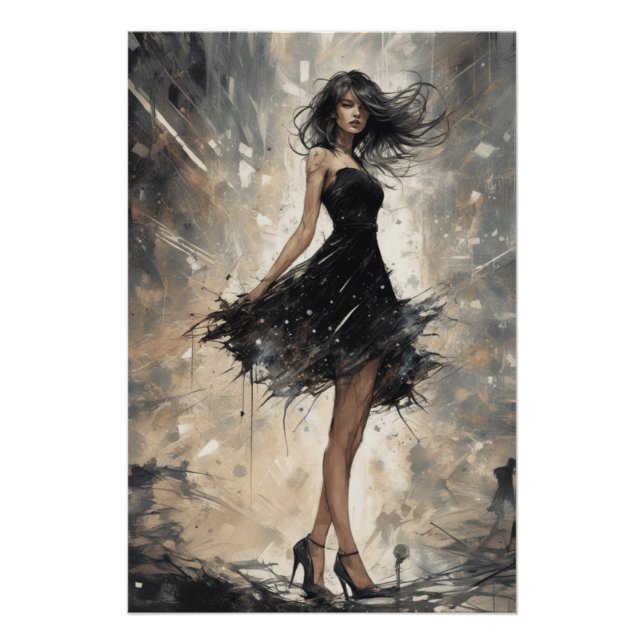 Classic LBD Digital Drawing AI-Designed Dress Poster (Front)
