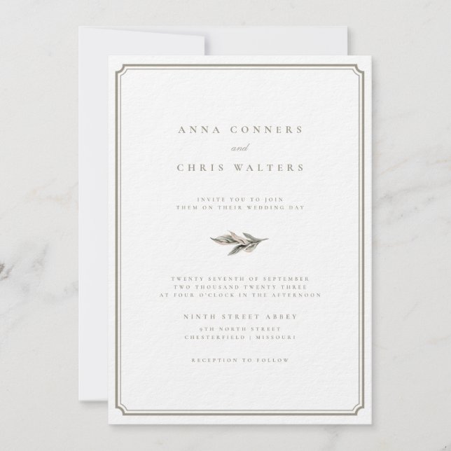 Classic Leaf Gold Frame Wedding Invitation (Front)