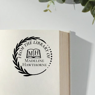 Classic Leaf Wreath From The Library Of Bookplate Rubber Stamp
