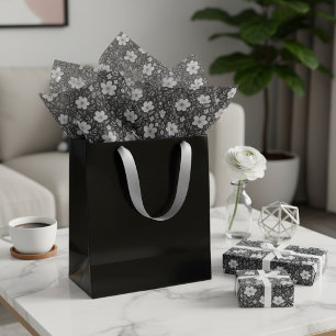 Classic Leaves Floral Art Pattern On Grey Black Tissue Paper