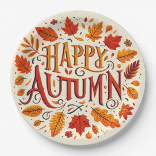 classic leaves & Happy Autumn  Paper Plate