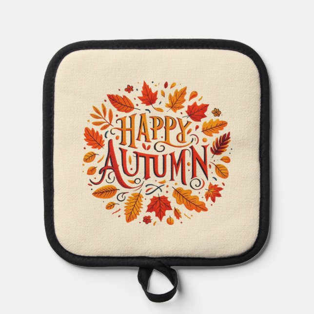 classic leaves & Happy Autumn  Pot Holder (Front)