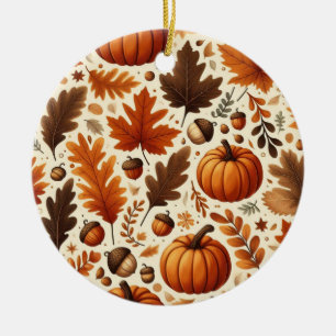 classic leaves/pumpkins/acorns Autumn  Ceramic Ornament
